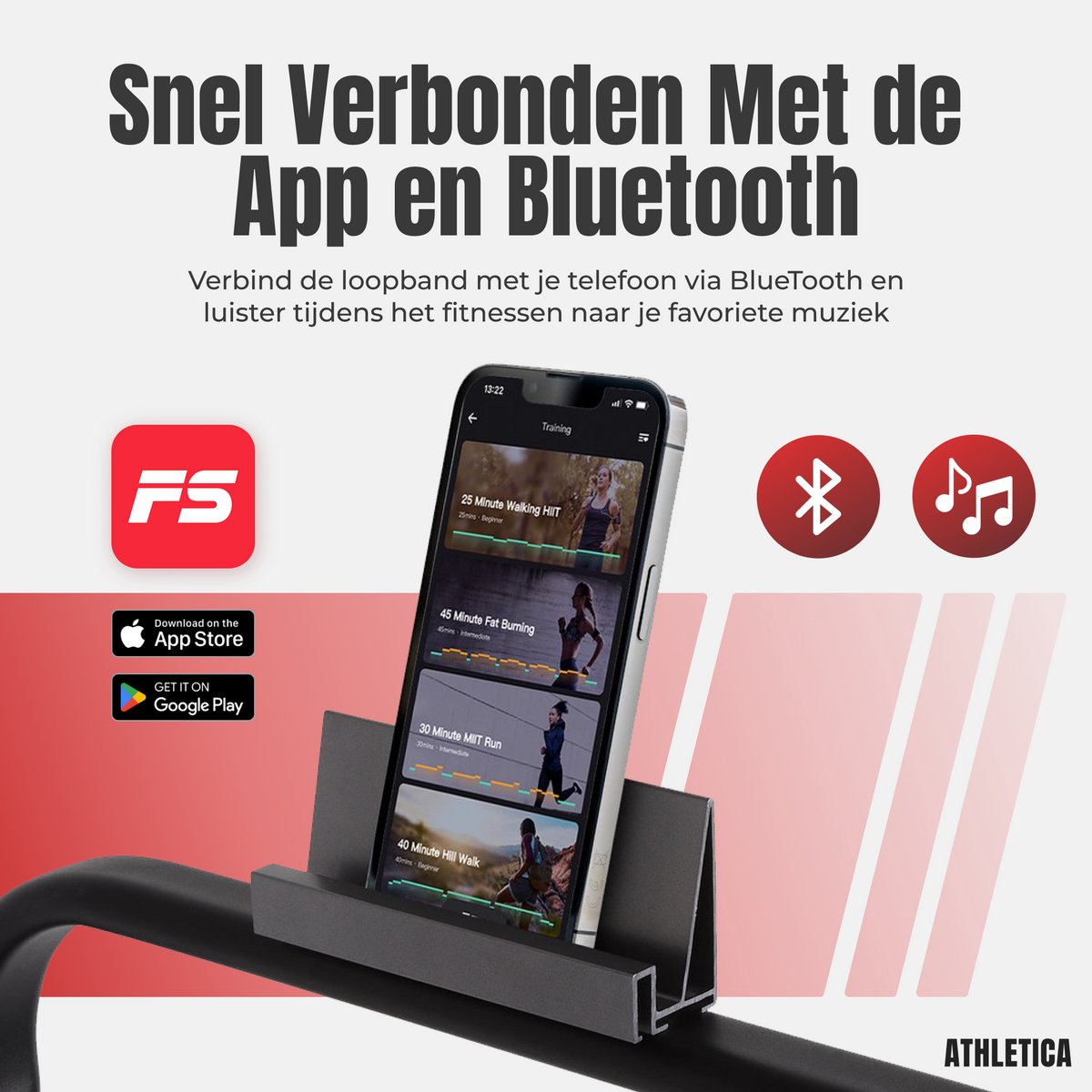Afbeelding 2 van Athletica Loopband - Loopband Fitness tot 10 km/h met Speaker en App - Verrijdbaar - Met afstandsbediening - Telefoonhouder - Hometrainer Fitness