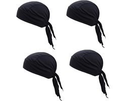 4 stuks - Fietsmuts - Rijpet - Fietshoofddoek - Skullcap - Zweetafvoerende Muts - Muts - Hoofdband - Sneldrogende Piratenhoed - Muts voor Buiten - Hiphop Hoed - Motor Hoofddoek - Zweetafvoerende Skull Caps - Bandana voor Heren Dames - zwart