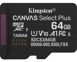 Kingston Technology 64GB micSDXC Canvas Select Plus Gen3 100R A1 enkel pakket zonder ADP