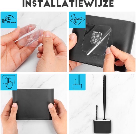 Brosse de toilette Lopoleis - brosse de toilette - fond fermé - brosse de toilette avec nettoyeur de bord - Siliconen - Zwart - brosse de toilette avec support - autoportante - suspendue - brosse de toilette et support