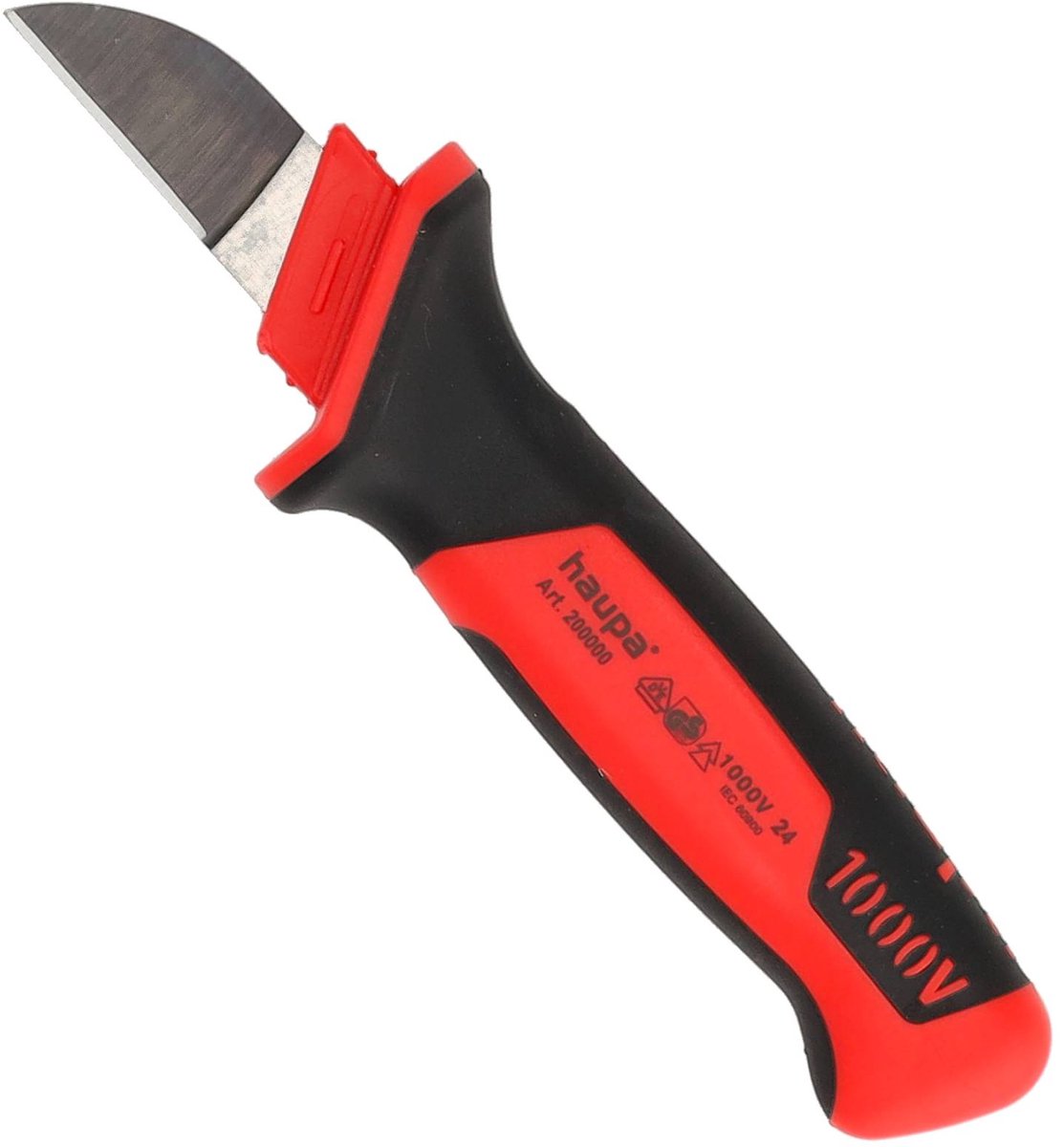 Haupa VDE geïsoleerde Kabelmes 50 mm - 1000V - Rechte, sterke snijblad - Intensief professioneel gebruik - Taai, elastisch en slagvast kunststof - Mesbeschermer