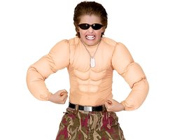 Widmann - Opblaas Dikmaak & Spierballen Kostuum - Indrukwekkende Spierballen Shirt Kind Jongen - Beige - Maat 116 - Carnaval - Verkleedkleding