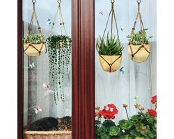 Raamfolie - 23 × 54 cm - Statisch Raamsticker folie - Planten in pot - Vlinders raamdecoratie - Statische Raamdecoratie - Geschikt voor tuin, woonkamer, huis inrichting
