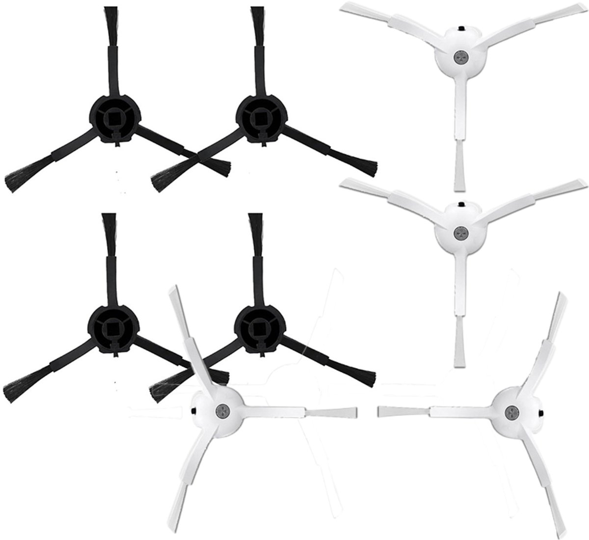 Driehoekborstel - Accessoires geschikt voor Roborock S50-serie / T4 / T6 / T7 /T7 PRO / S4 / S5 / S6 / S7 / S8 / P10 / G10 / G20 / T8 / Q7 - 8 stuks - 4 x Wit + 4 x Zwarte