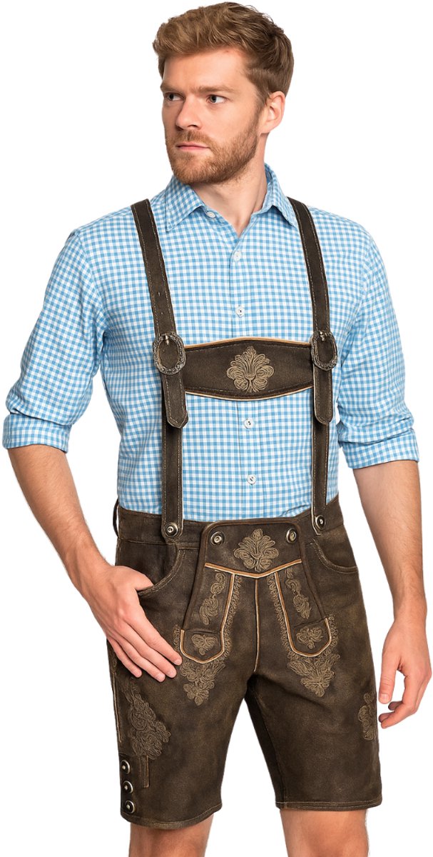 Heren Lederhose Kort Smokey Bruin (Wildleer