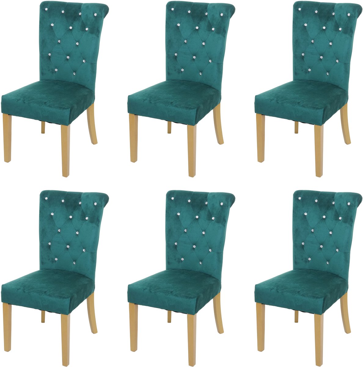 MCW Set van 6 eetkamerstoelen MCW-D22, stoel keukenstoel, noppenfluweel ~ donkergroen, goudkleurige poten