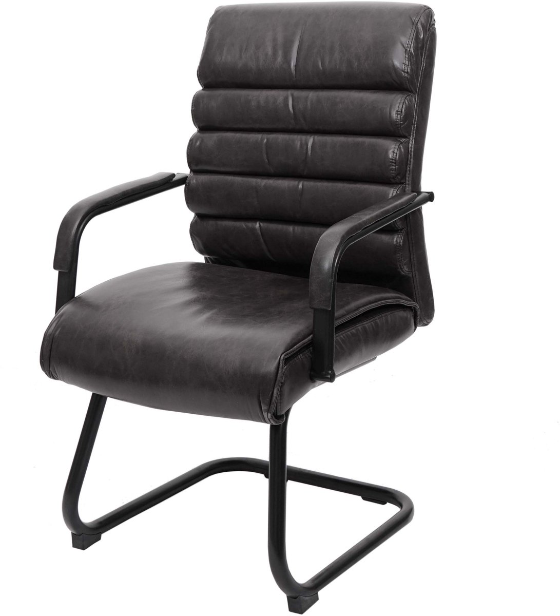 MCW Conferentiestoel MCW-H31, eetkamerstoel met sledestoel, vintage suède-look metaal MVG ~ kunstleer zwart
