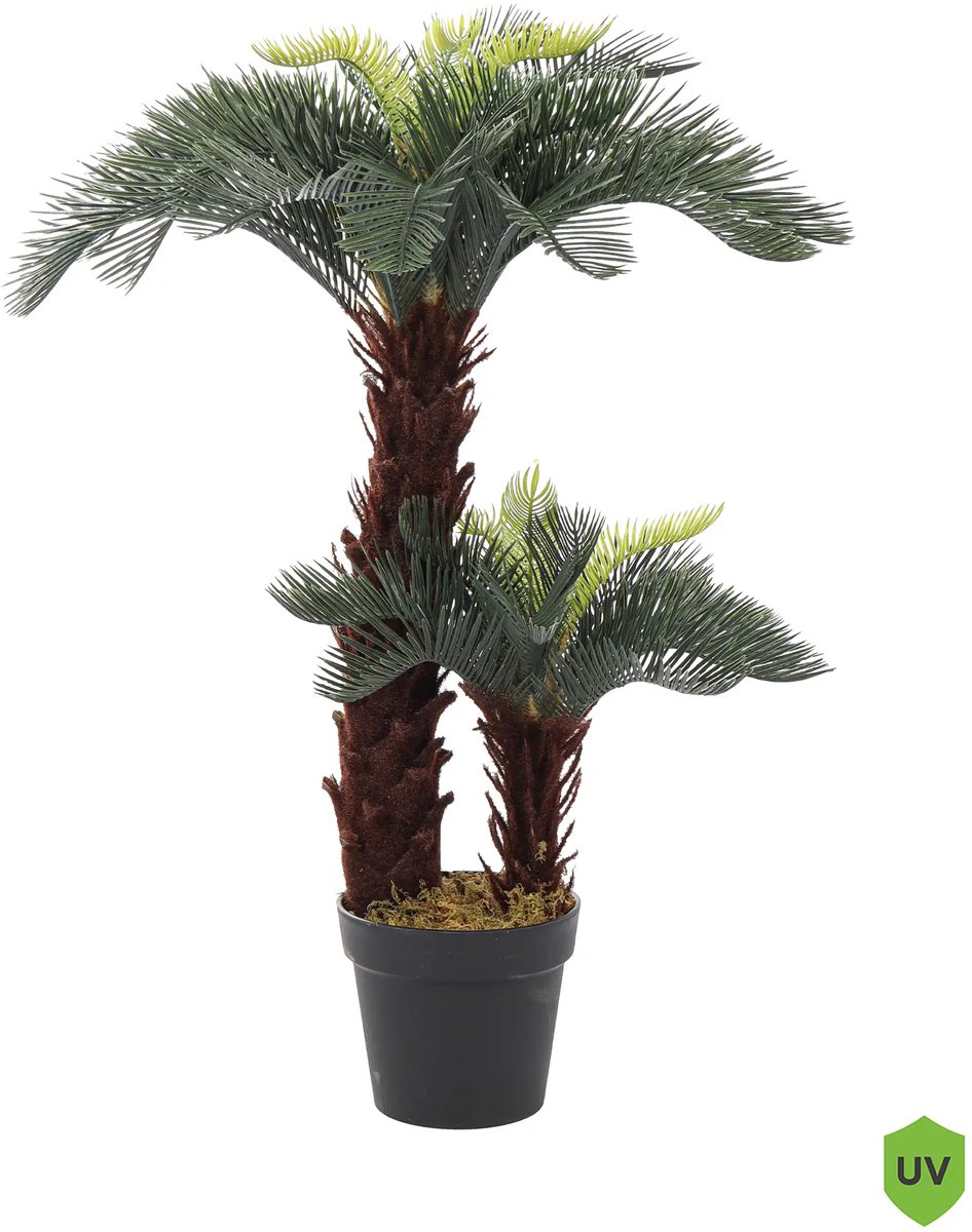 Kunstpalm Kunst Cycaspalm Lombok – 90 cm – Kunst Vredespalm – In Pot – Premium Binnenplant Donkergroen