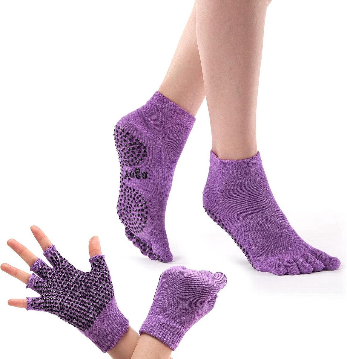 Allecto Plus - Yoga sokken en handschoenen set voor vrouwen - antislip - yoga, dans en pilates - maat 35-37 - comfortabel en stijlvol - grip voor betere prestaties