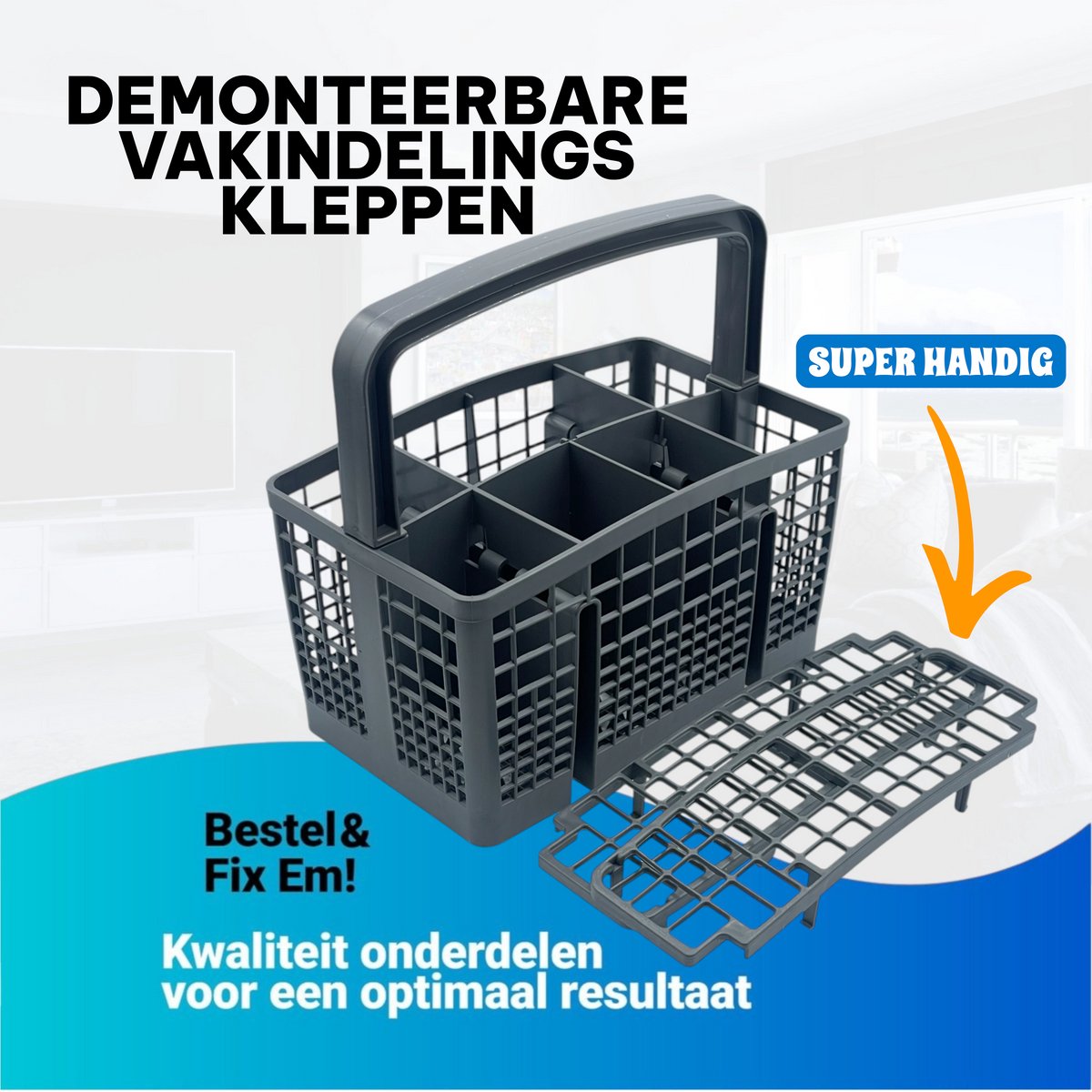 Fixem® Bestekmandje voor Vaatwasser - Stevige bodem structuur - Geschikt voor meerdere merken vaatwassers - Bestek korf - 21x22x13.5 cm - met inkepingen — afbeelding 7