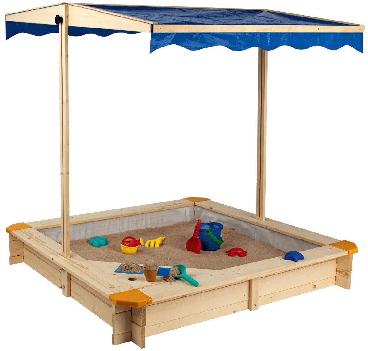 Multifunctionele Houten Zandbak- Buitenspeelgoed– In hoogte Verstelbaar Dak, Speelhoek & UV-bescherming! Afmeting:118x118x118cm — afbeelding 4