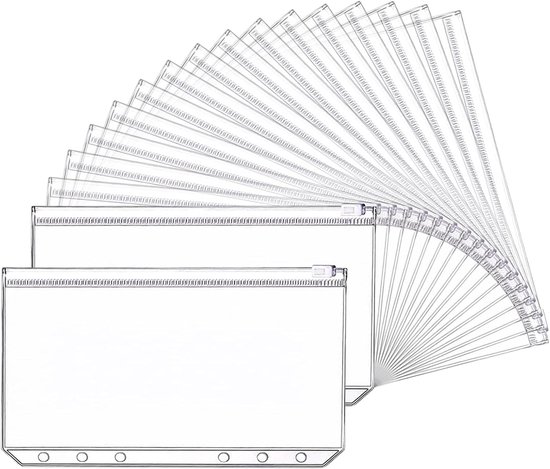 18 pochettes transparentes en plastique A6, enveloppe avec fermeture éclair et trous, trousse à crayons avec 6 trous et fermeture éclair, idéales pour ranger vos effets personnels pendant vos études et votre travail - 18 x 10 cm