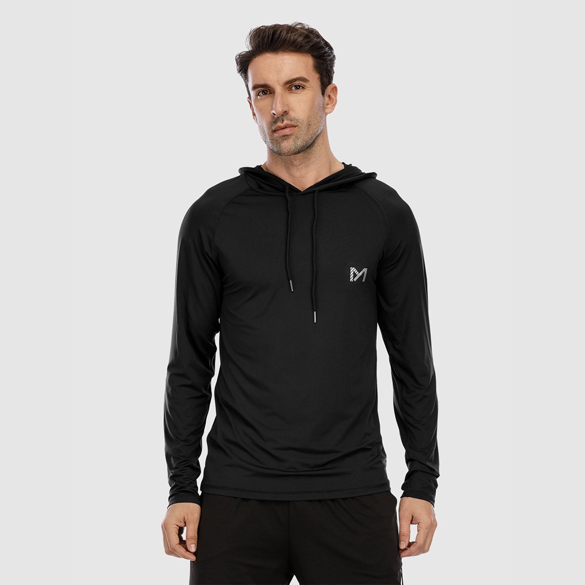 MEETYOO Heren Atletische Hooded Shirts Lange Mouw Workout Sport Hoodie Casual Hardloop T-shirt Snel Droog Pullover Top Sweatshirt-Zwart-S