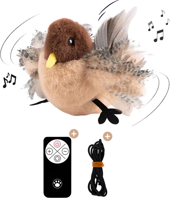Otiume - Interactief Katten Speelgoed - Fluitende Vogel met Catnip & Bewegende Vleugels - Oplaadbaar via USB - Voor Actieve Katten & Binnenkatten
