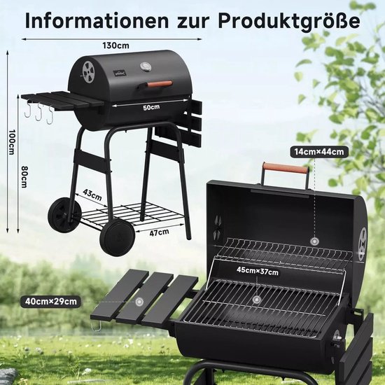 BORVAT® - Houtskool BBQ - Smoker Barbecue - met Thermometer, - Zijpanelen - Zwart van Borvat — afbeelding 3