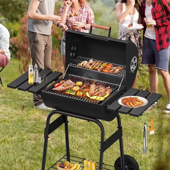 BORVAT® - Houtskool BBQ - Smoker Barbecue - met Thermometer, - Zijpanelen - Zwart van Borvat — afbeelding 2