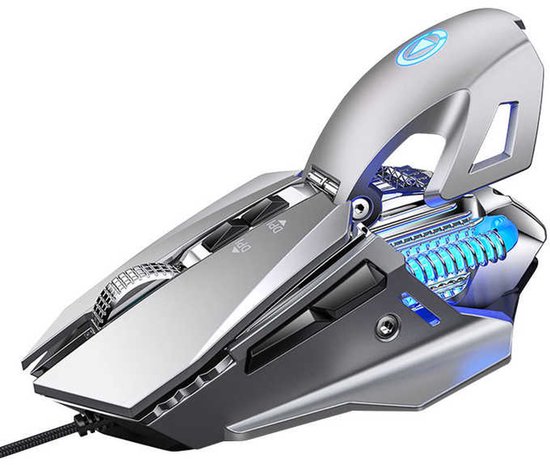 E-sports 7200 DPI bedrade gamingmuis, gebruikt voor pc, notebook, laptop, thuiskantoor, gamingmuis, met geborstelde metalen bodemplaat zilver