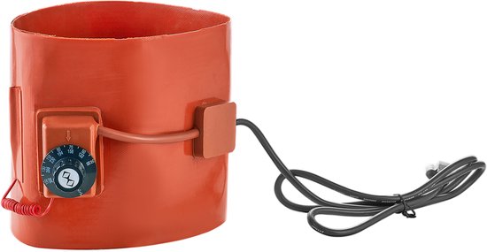 Metalen Vatverwarmer, 1200 Watt, 25 cm, voor Vaten van 200 Liter, 30-150 °C Regelbaar, Zeer Efficiënte Siliconen Vetvatverwarmer, Ce-Gecertificeerd, Oranje