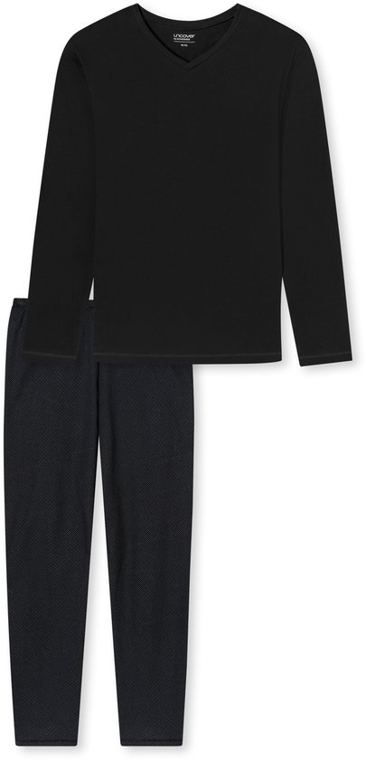 Uncover by Schiesser Lange pyjama v-hals zwart - UNCOVER Heren Pyjamaset - zwart