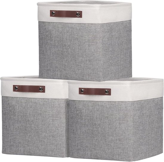 HEFTMAN Opvouwbare kubusvormige opbergdozen - Set van 6 beige stoffen