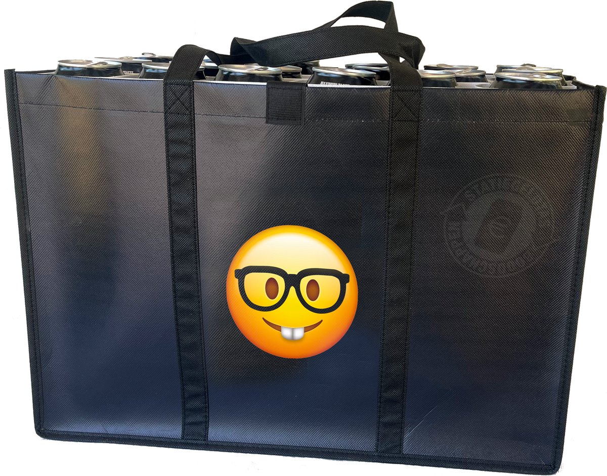 Nerd – Statiegeldtas – boodschappentas met een leuke emoji – met handig klittebandsysteem