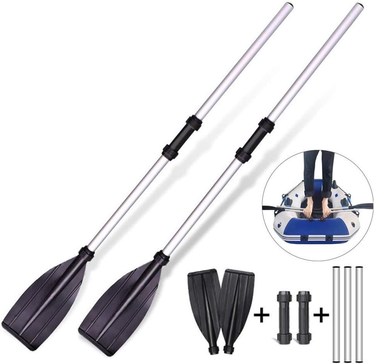 JGS Premium - Telescopische Peddels (set van 2) voor Boot, Kajak en Raft - Afneembaar met Ronde Grip