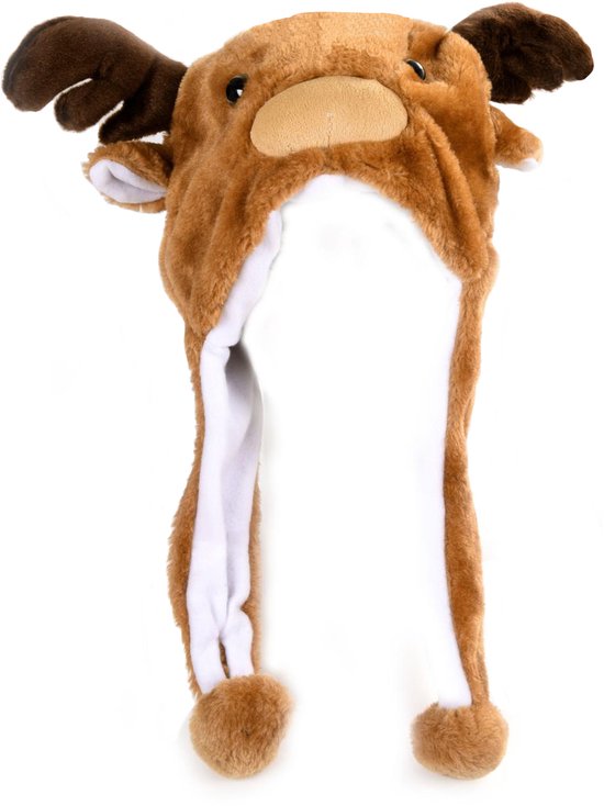 Chapeau KIMU à rabats Renne - Lapon avec oreilles Cerf Brun - Chapeau en fourrure Enfants ou Adultes avec Klein tête - Chapeau à rabat marron Peluche Elk Festival