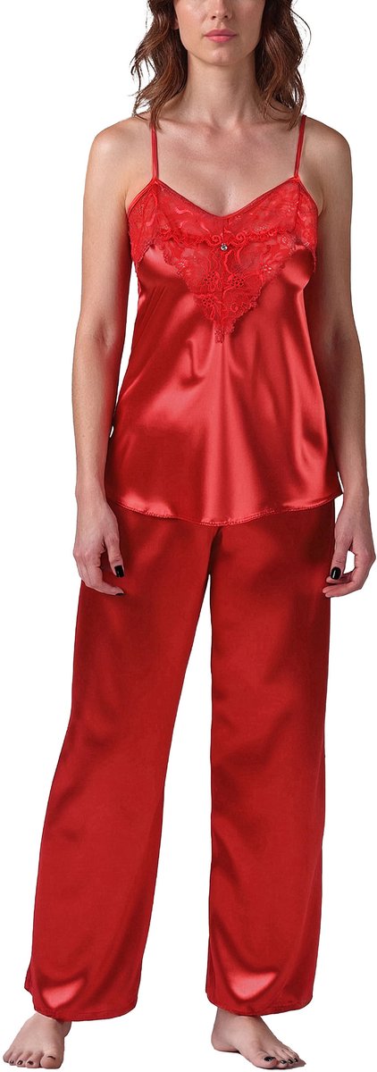 Vivisence Pyjama Set Satijn Verstelbare Bandjes Comfortabel Ideaal Voor Nachtkleding 2035, Rood,L