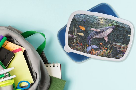Lunch Box Blauw - Lunch Box Mosaïque - Baleine - Corail - Water - Lunch Box 18x12x6 cm - Lunch Box Pain - Boîtes à pain pour Enfants et Adultes