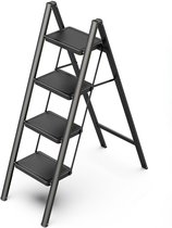 Moeve Keukentrap - Huishoudtrap inklapbaar - Opstapje - Trap ladder - Opstap krukje - 150 kg draagvermogen - Anti-slip - 4 treden - Zwart