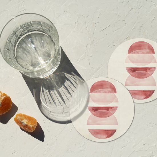 Sous-verres de verre - Rond - Minimaliste - Cercles - Rose - 10x10 cm - Dessous de verre - 6 pièces