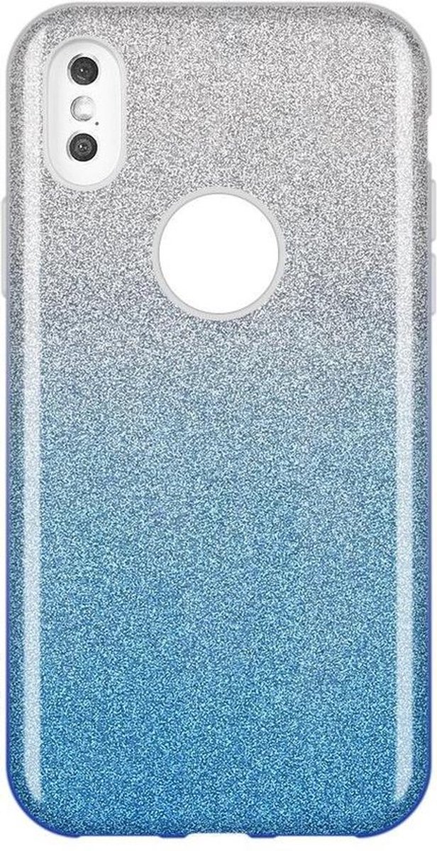 HB Hoesje Geschikt voor Apple iPhone X / XS - Glitter Back Cover - Blauw / Silver