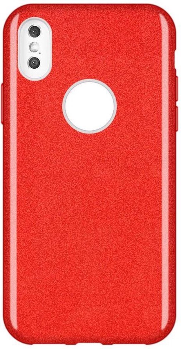 HB Hoesje Geschikt voor Apple iPhone XS Max - Rood - Glitter Back Cover