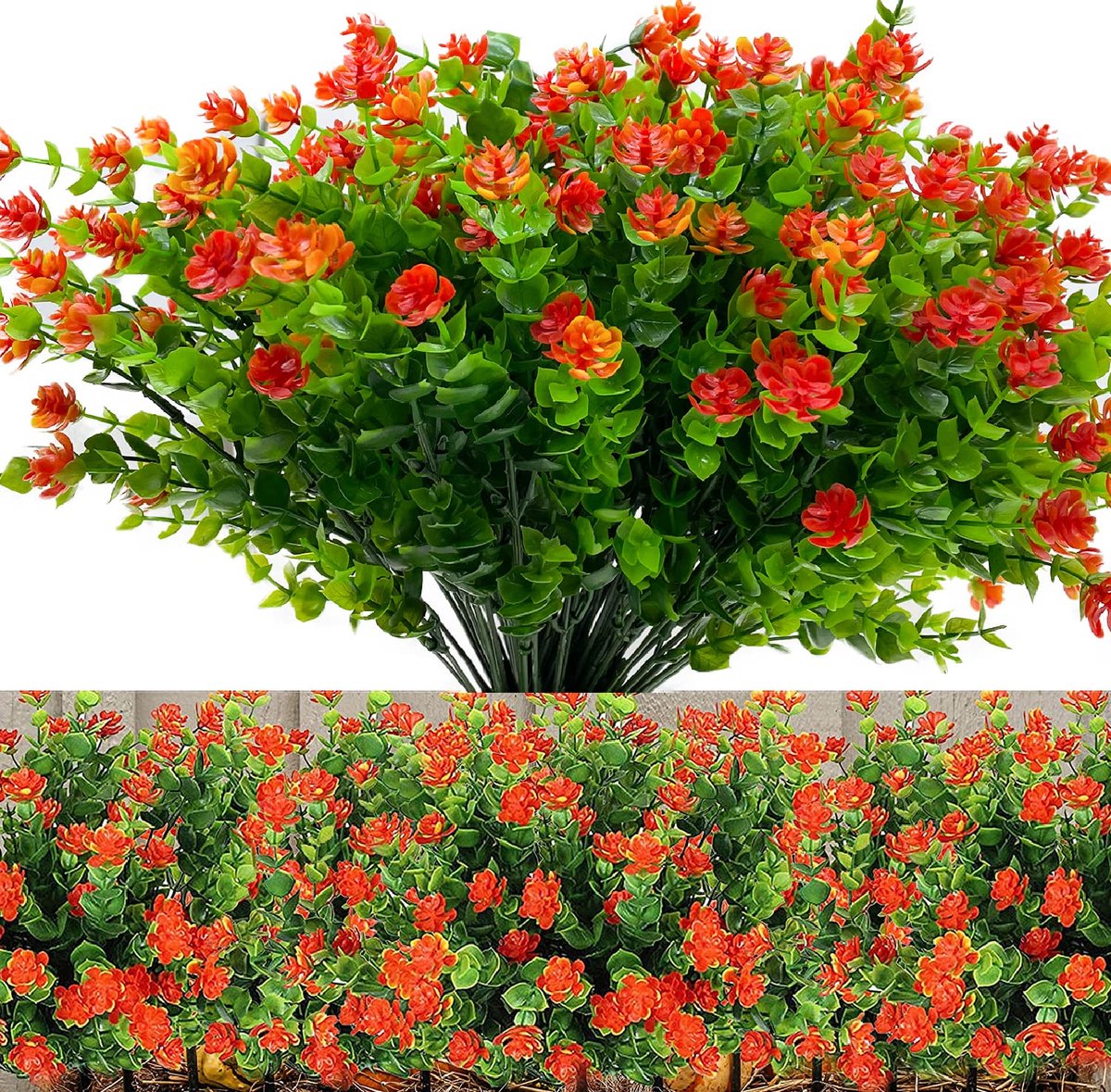 Ibenzoa Kunstmatige Bloemenbundel voor Binnen en Buiten Decoratie, 12 Stuks, Oranje