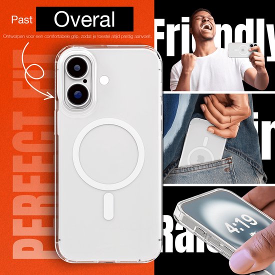Coque de téléphone transparente avec anneau MagSafe, fine et conçue pour une prise en main confortable.