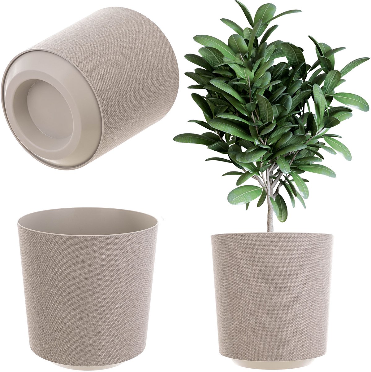 KADAX Decoratieve bloempot, ronde plantenpot, kunststof bloempot, plantenpot voor teelt van planten, kruidenpot voor binnen en buiten (beige, 19 cm)