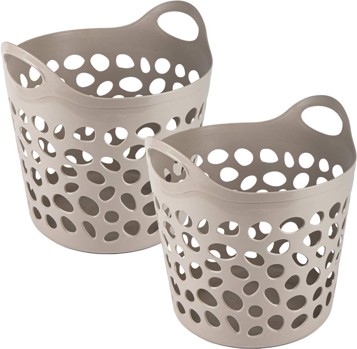 Plasticforte Flexibele wasmand/opbergmand - 2x - rond - beige - 62 liter - D40 x H39 cm