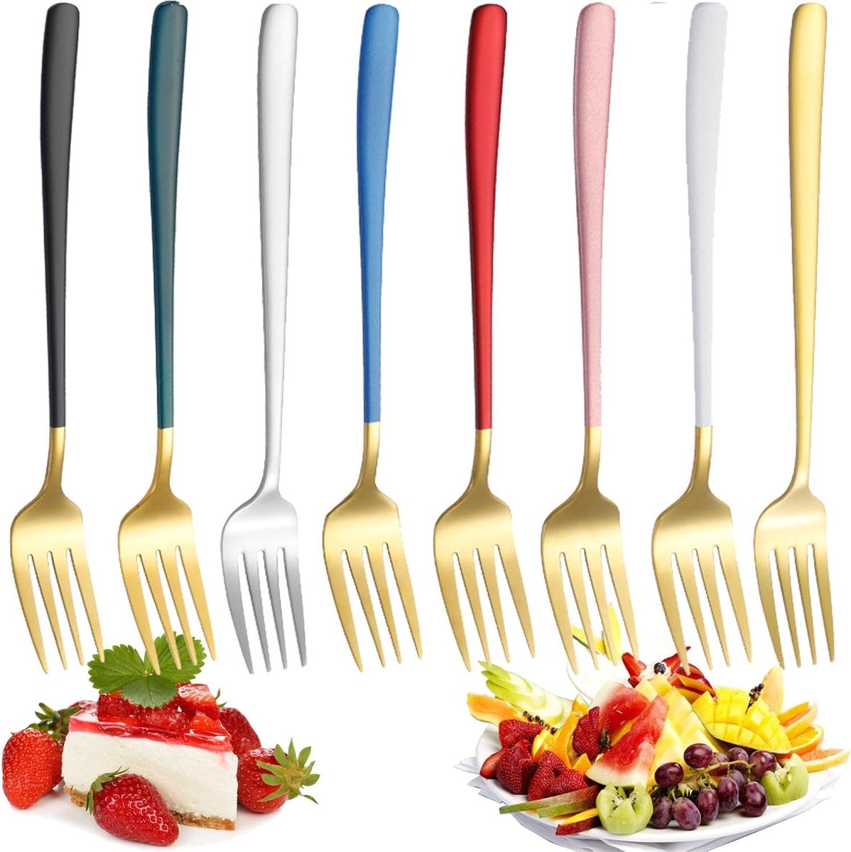 Zeynomax - 8-delige set RVS Dessertvorken voor Thuis, Bruiloft en Feest - Gebaksvorkjes, Fruitvorkjes, Taartvorken, Aperitiefvorkjes - 20.8CM
