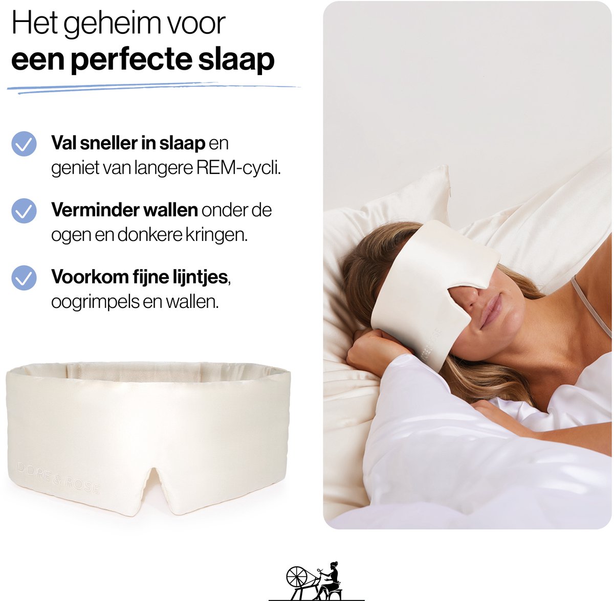 Dore & Rose - Slaapmasker - Oogmasker - Zijden Slaapmasker Voor Mannen en Vrouwen - Deep Sleep Mask - Eye Mask - Verduisterend - Wallen - Champagne - Nº 29 Joie de Vivre — afbeelding 3