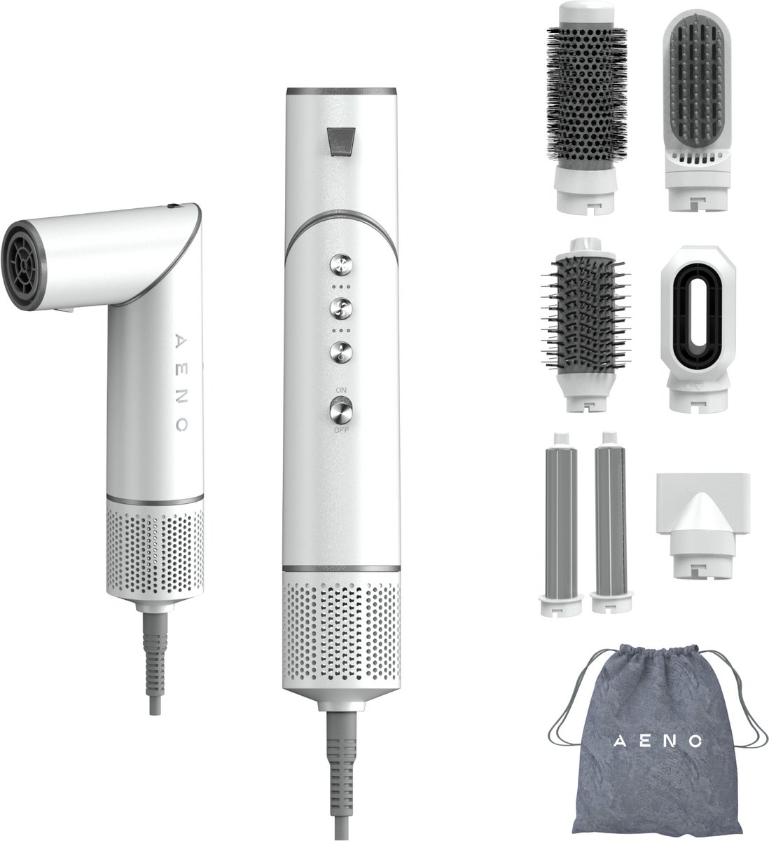 AENO HS1 - Haarstyler - 13 Functies - 7 Opzetstukken - 1200W - NTC Ionisatie - Wit