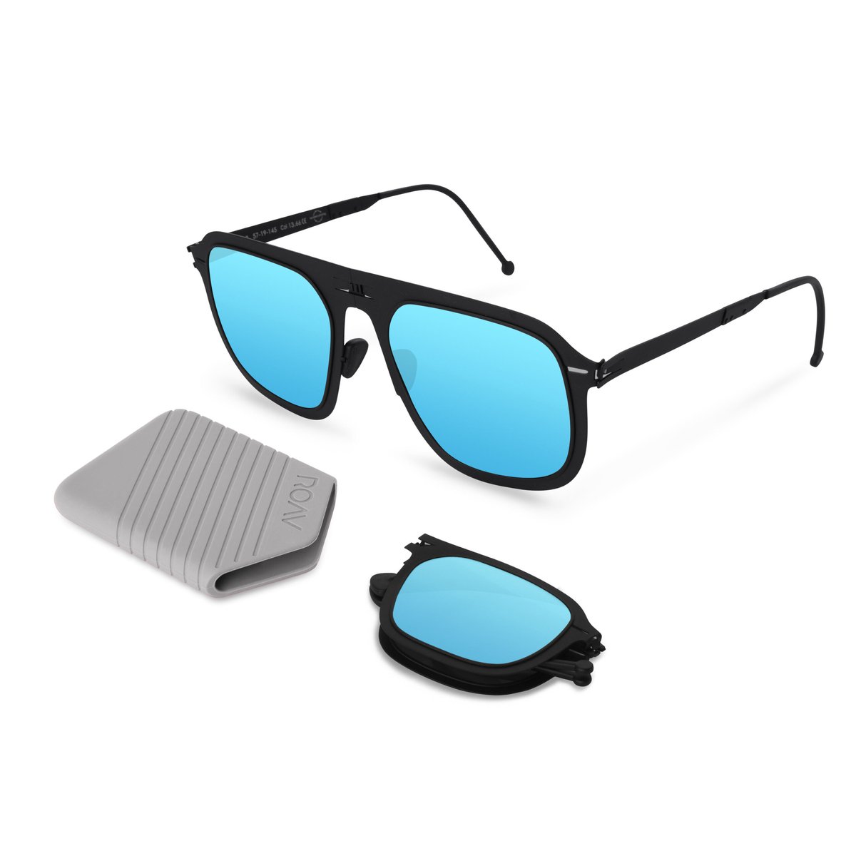 ROAV VIRGIL - Opvouwbare zonnebril – Polariserend UV400 - Matte Black - Blue Mirror glazen