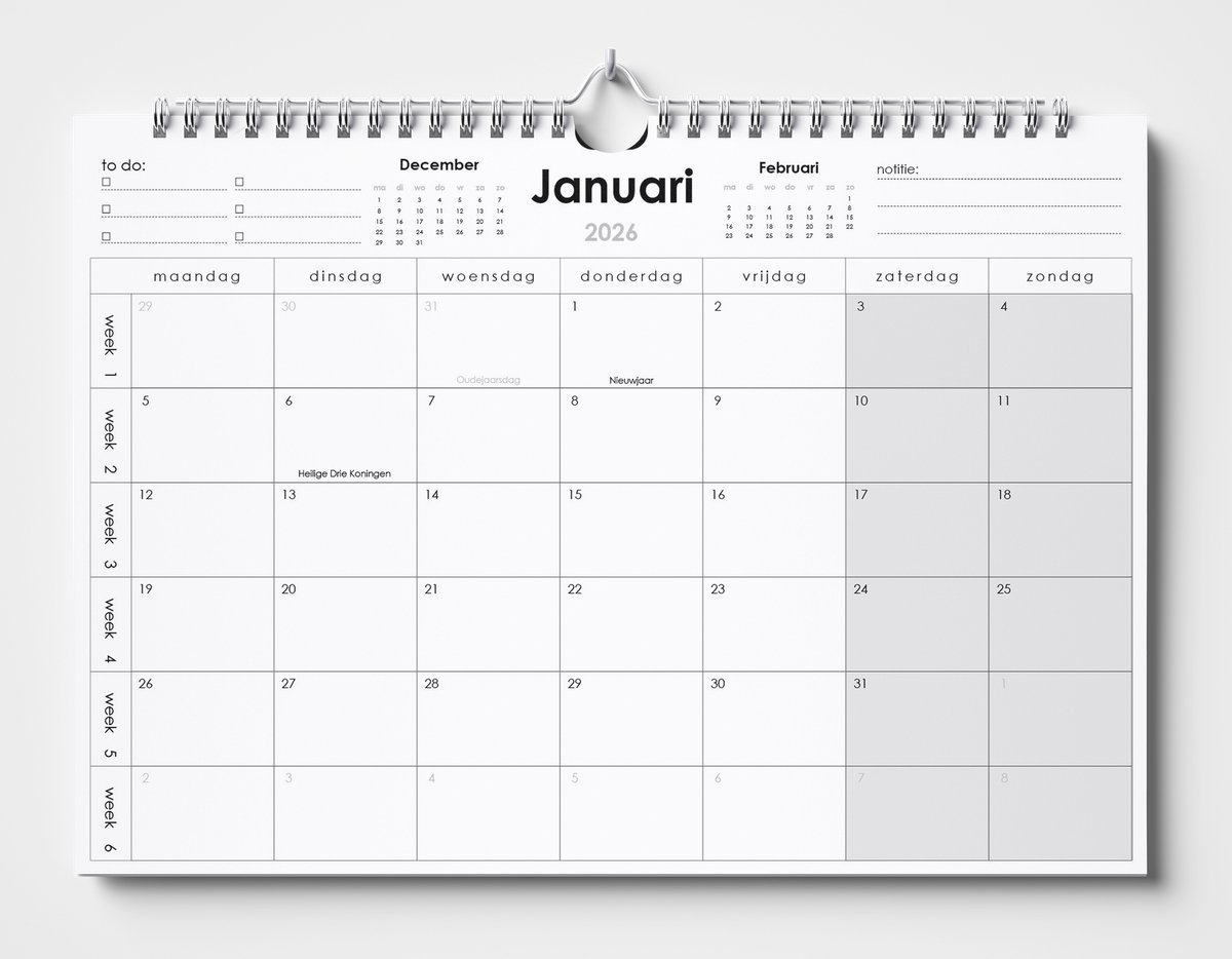 Maandkalender 2026, jaarkalender om op te hangen, creatieve agenda voor