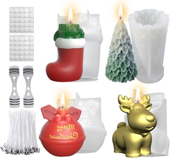 Zeynomax- Siliconen vormen kerstset voor doe-het-zelf geurkaars kerstboom ornamenten