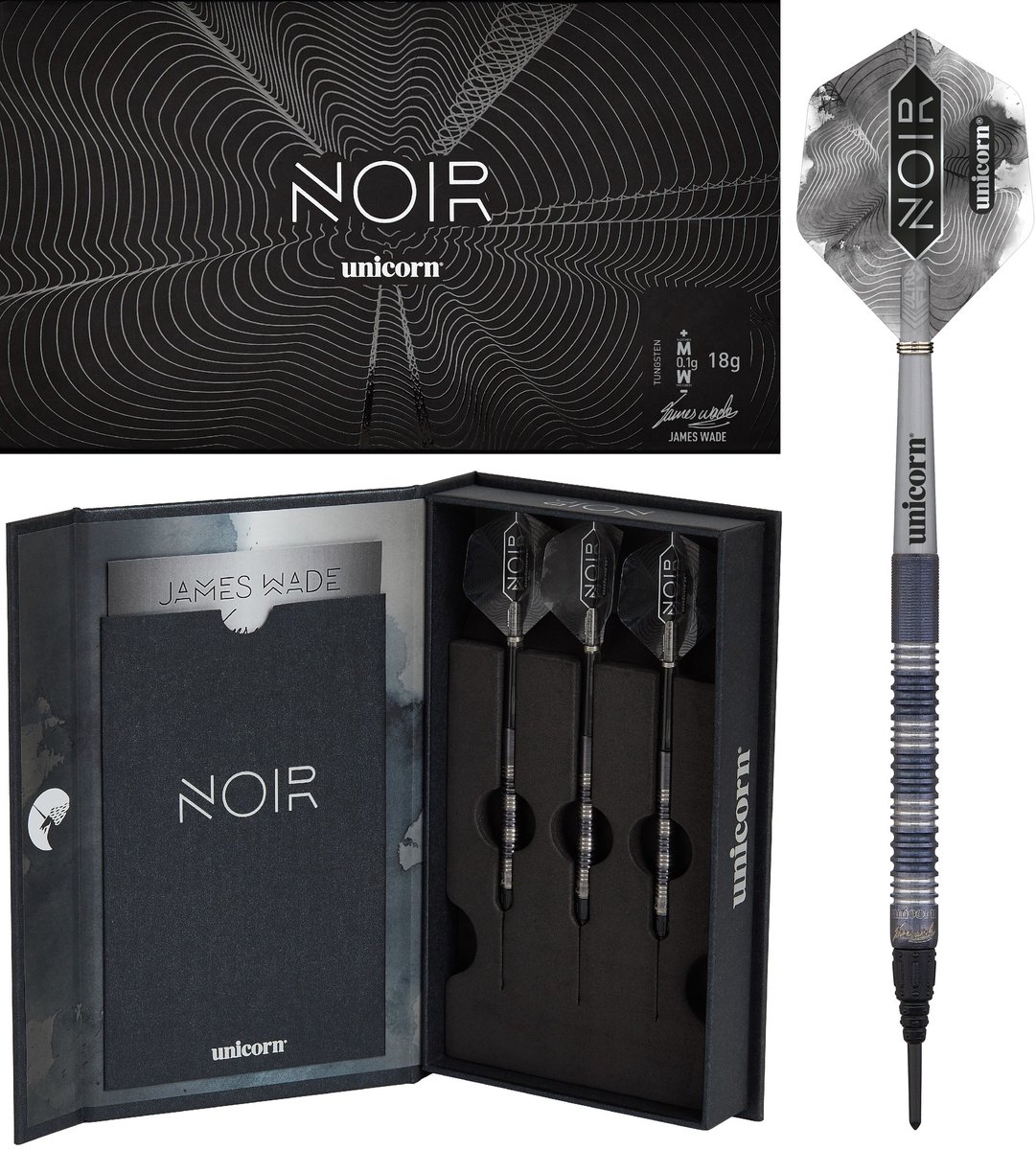 Unicorn James Wade Noir 90% Soft Tip - Dartpijlen 18 Gram