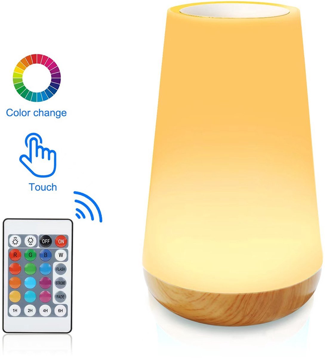 Nachtlampje Touch dimbaar, Bedlampje Tafellamp met Afstandsbediening, 13 Kleuren 5 Helderheid 4 Standen, USB Led-nachtlampje Timerfunctie Slaapkamer Camping Slaapkamer，wit