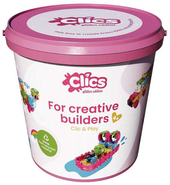 Clics bouwblokken– DUURZAAM SPEELGOED gemaakt van GERECYCLEERDE kunststof- Glitter bouwset 8 in 1 - speelgoed 4,5,6,7,8 jaar jongens en meisjes- educatief speelgoed- Montessori speelgoed- constructie speelgoed