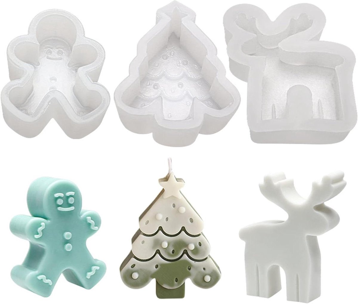 Kerstboom kaarsvorm siliconenvorm met gemberkoekjeman - 3-delige set van JGS Premium.