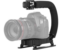 Video-actie-handstabilisator, U/C-vormige video-actie-stabiliserende handgreep met cold-shoe-bevestiging voor alle camera’s, actiecamera’s, camcorders en smartphones