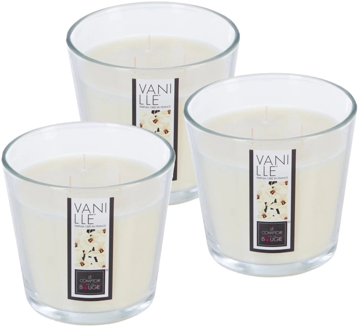 Atmosphera geurkaars - 3x - vanille geur - 40 branduren - wit - in glas - aroma/geurkaars Ivoorwit