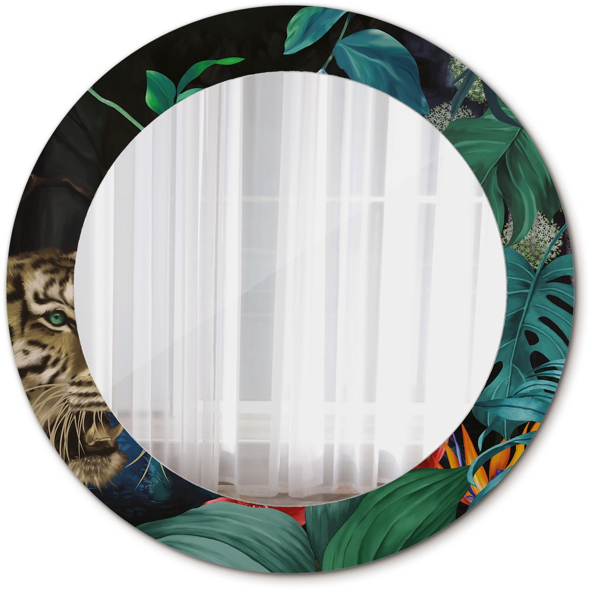 Tulup Spiegel - Ronde vorm Spiegel - op gehard Glas - Vintage jungle - Diameter: 60 cm - Spiegel met patroon - Slaapkamerspiegel - Badkamerspiegel - Gang - Kleedkamer - Groene - Scandinavisch Design - Make-up Spiegel - Top Kwaliteit